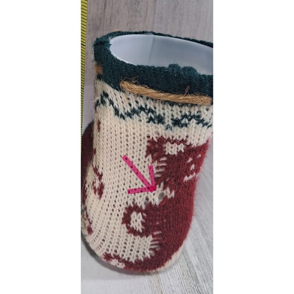 2 Knitted Christmas Boots Candy Cane Holders Stockings Plastic Inserts Deer Bear - Picture 10 of 10